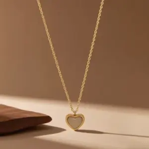 X06048-White Heart Necklace - Gold