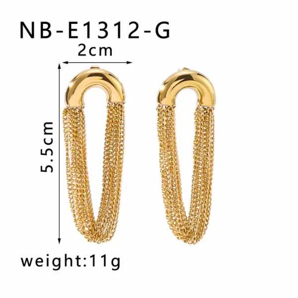Wholesale PVD Coated 18K Gold Real Gold Plated Semicircle Tassel Lines 304 Stainless Steel Vacation Classic Style Waterproof Non Tarnish Drop Earrings