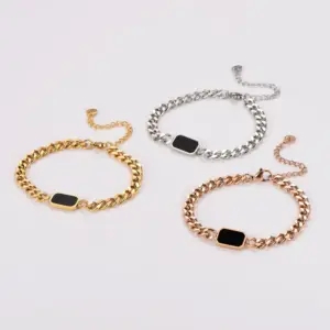 Wholesale Punk Style Black Mother Of Pearl Geometric Square Stainless Steel Bracelet All Over Stainless Steel
