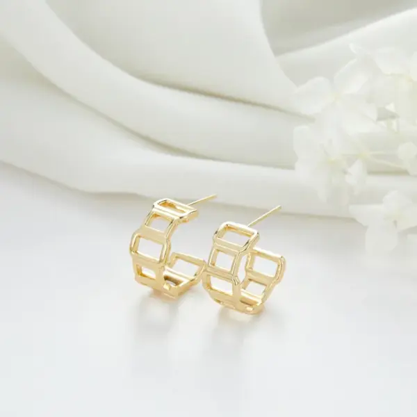 Wholesale Double Ring Stud Earrings For Women In Copper With Artificial Gemstones And 925 Sterling Silver Ear Pins, Exaggerated Style