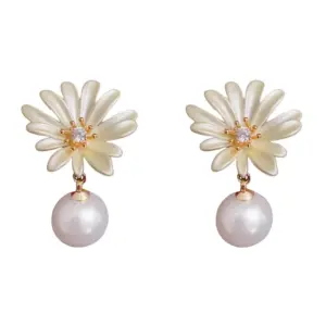 Gold - Thin Daisy Pearl Earrings (Thickened Real Gold Plating)