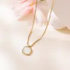 Wholesale Double Layer Stacked Rectangular White Shell Titanium Steel Necklace For Women 18k Gold Clavicle Chain