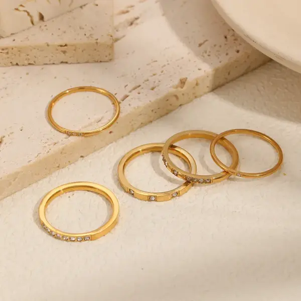 Wholesale PVD Coated Real Gold Plated 18K Gold Geometric 304 Stainless Steel IG Style Waterproof Non Tarnish Rings