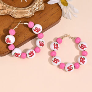 oly-9ec0a58b55d016b99a5637b3912a9ff8 Wholesale Cross-border European and American Valentine's Day Romantic Love Love Print Wooden Bead Earrings Sweet Personality Beaded Hollow Ear Ring Ear