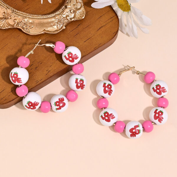 Wholesale Valentine's Day Romantic Love Love Print Wooden Bead Earrings Sweet Personality Beaded Hollow Ear Ring Ear