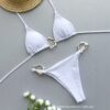 oly-9ec3211b0fa6e991f07c2a93801fdaaf Wholesale A20 Halter Bikini Swimsuit Breast Gathering Sexy Metal Buckle Triangle Women's Solid Color Separates Swimsuit