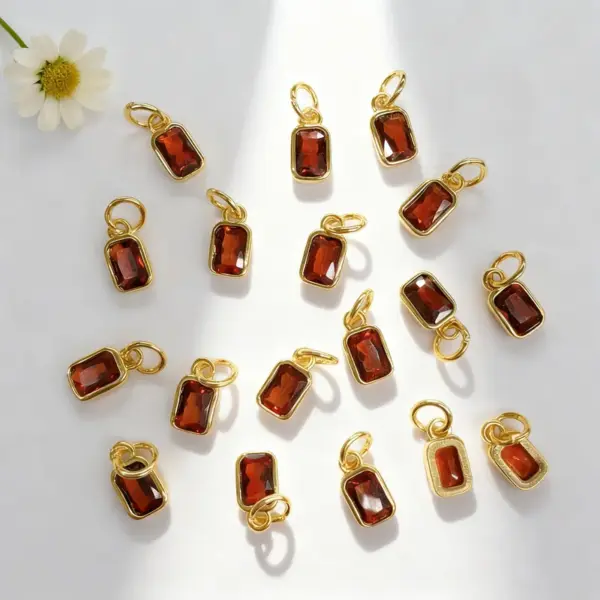 Wholesale 18K Gold Plated Copper Color Retention Rectangular Colorful Zircon Twelve Constellation Stone Pendant DIY Jewelry Hanging Water Plated Imitation Gold Geometric