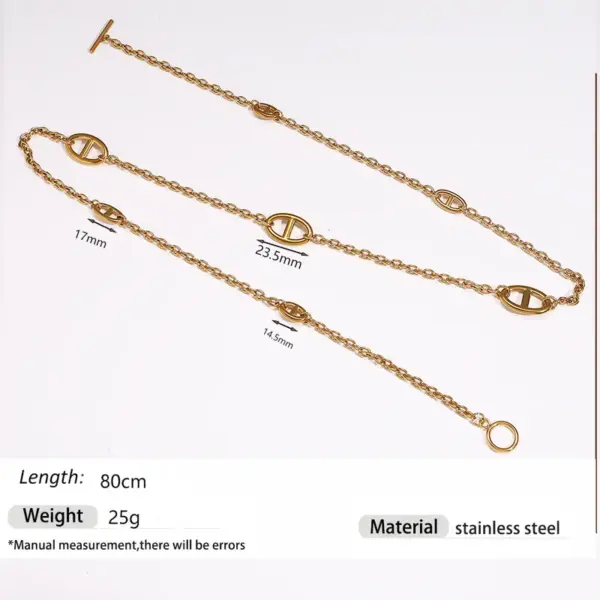 Wholesale 18K Gold Plated 304 Stainless Steel Vacuum Electroplating (In Furnace) Sweater Chain Necklace Hypoallergenic Unisex Splicing Embossed Paperclip Chain Cable Chain/Cross Chain/O Chain Daily Party Bar