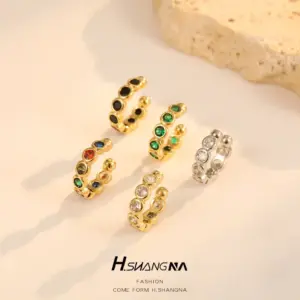 Wholesale For Women Clip Earrings In Copper With Zircon Inlay, 14K Real Gold Plated Finish