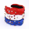 Wholesale Wide-Brimmed American Flag Headband For Women With Diamond-Studded Knot Design, Available In Black, Red, And Blue