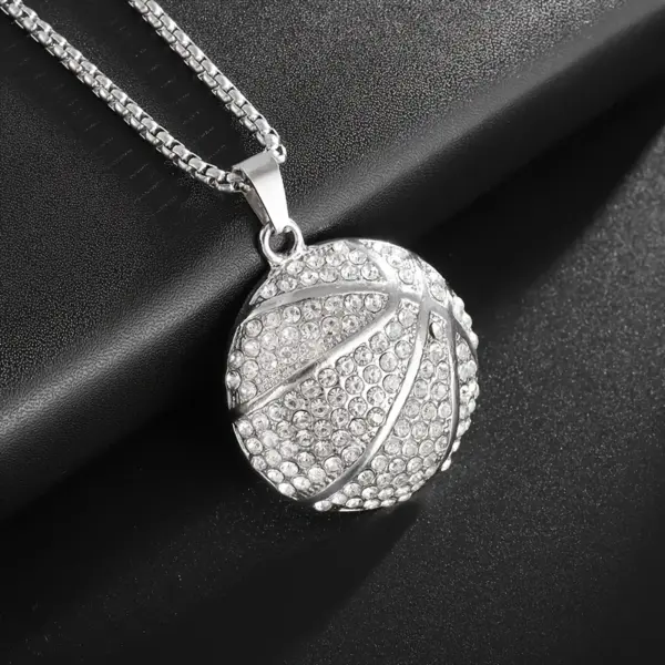 Wholesale Asymmetrical Basketball Pendant Necklace For Women In 304 Stainless Steel With Rhinestone Inlay And Box Chain