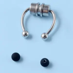 Magnet Nose Ring Steel Color-Black Rubber Ball / As Shown in the Figure