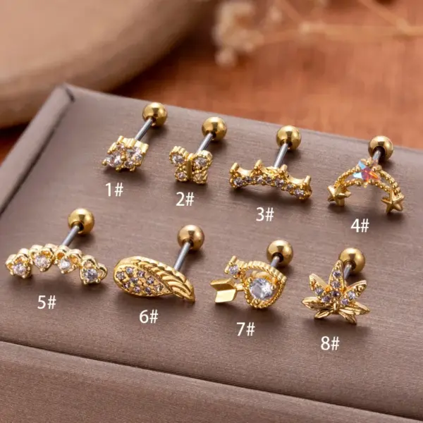 Wholesale 1 Piece Ear Cartilage Rings & Studs Vintage Style French Style Simple Style Star Wings Butterfly 316L Stainless Steel Copper Waterproof Non Tarnish Surgical Steel Zircon