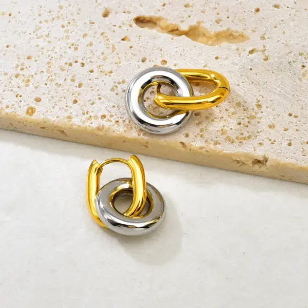 Wholesale E10 Minimalist Circle Earrings Double Layer Circle Splicing Ear Jewelry Stainless Steel 18k Gold Women's Accessories