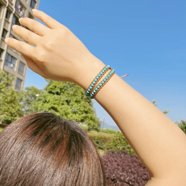 Wholesale retro winding double-layer hand rope ethnic turquoise bracelet lovers woven bracelet jewelry