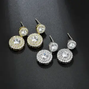 Wholesale 1 Pair Modern Style Round Plating Inlay Copper Zircon 18K Gold Plated White Gold Plated Drop Earrings