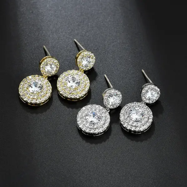 Wholesale 1 Pair Modern Style Round Plating Inlay Copper Zircon 18K Gold Plated White Gold Plated Drop Earrings