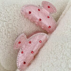 Wholesale YHJ hair accessories Diamond-embedded love pink gripper acetate sweet back shark clip Valentine's Day style