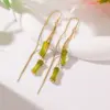 Wholesale 1 Pair Classical Romantic Bamboo Copper Zircon 14K Gold Plated Dangling Earrings