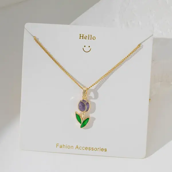 Wholesale PVD Coated Real Gold Plated 18K Gold Tulips 304 Stainless Steel Basic Simple Style Commute Waterproof Non Tarnish 304 Stainless Steel Lobster Trigger Clasp Closure Pendant Necklace