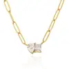 Wholesale 304 Stainless Steel Heart Shape PVD Coated Zircon 18K Real Gold Plated Princess Cute Sexy Waterproof Non Tarnish Paperclip Chain Lobster Trigger Clasp Closure Gold Necklace