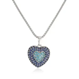 White Gold Blue Diamond Heart Necklace 1 Piece