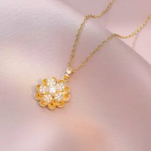 X3187 Gold Flower Rotating Necklace