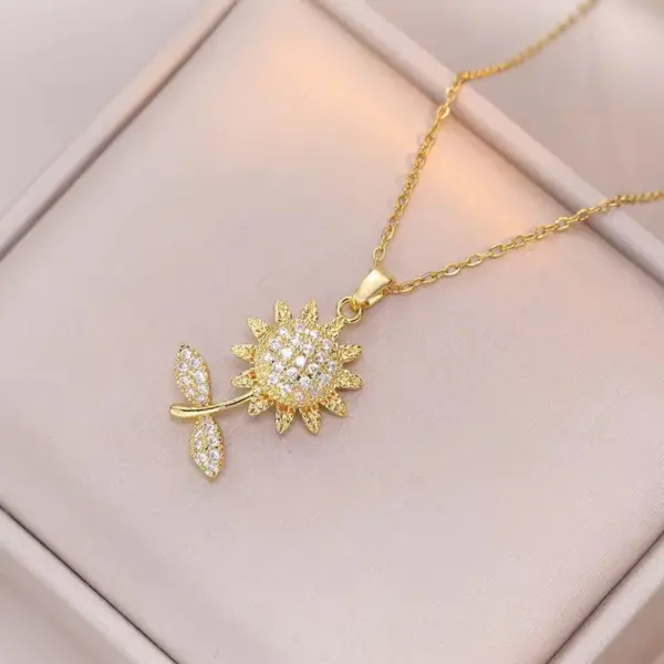 Wholesale 18K Real Gold Plated 304 Stainless Steel PVD Coated Pearl Zircon Flower Inlay Cable Chain Pendant Necklace