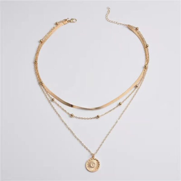 oly-9f507d3119e4885469b09acc999cfb48 Wholesale Style Simple Multi-layer Lotus Pendant Necklace Women's Fashion Personalized Gold Bead Round Blade Chain Necklace Chain