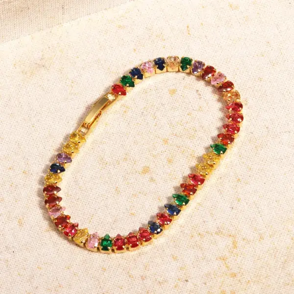 Wholesale 18K Gold Plated Copper High Color Retention Full Diamond Design Colorful Claw Setting Zircon Rectangular Mixed Color (Jewelry Metal Contrast) Fold