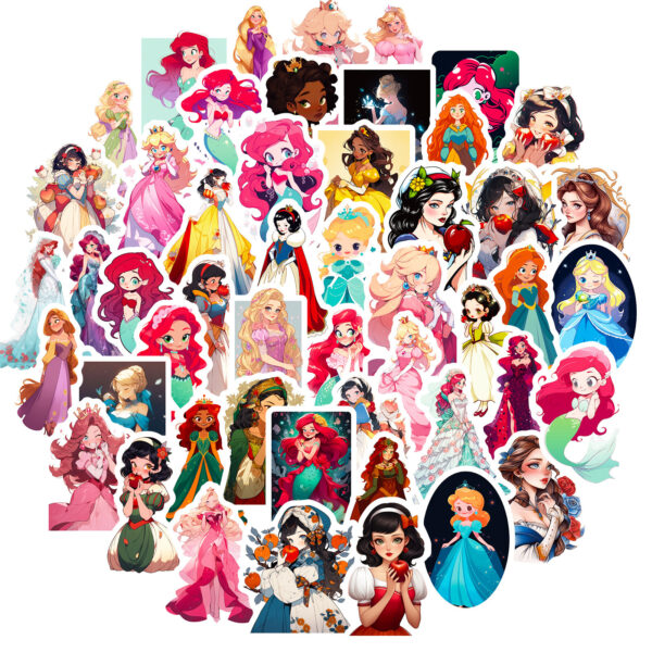 oly-9f55890b28569e34fc35a2ef0003767c Wholesale Selling 50 colorful cartoon princess stickers children's cartoon baby girl kindergarten reward princess collection