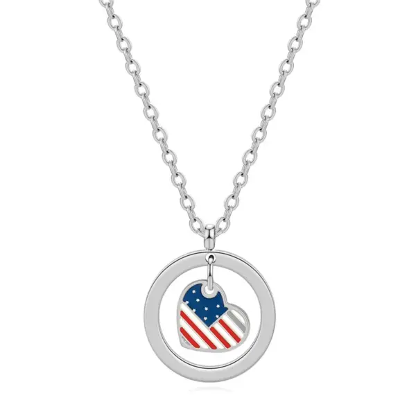 Wholesale Jewelry Ethnic Style Simple Style Heart Shape American Flag Titanium Steel Plating Pendant Necklace
