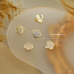Single White Zircon Big Four-leaf Clover-Gold #18