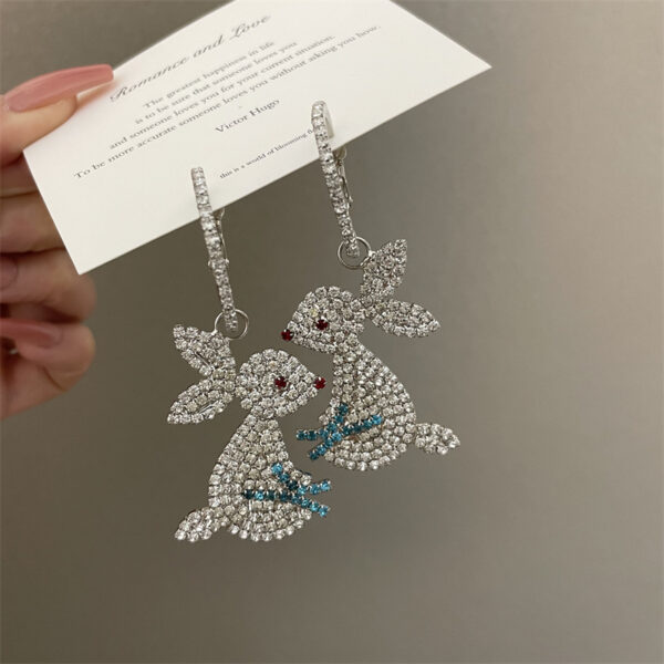 Wholesale Dilraba Same Earrings S925 Silver Needle Flash Diamond Jade Rabbit Big Ear Buckle Earrings Exaggerated Personality Earrings for Women