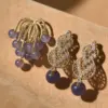 Wholesale Women’s Tassel Stud Earrings With Micro-Pavé Craft, 18K Real Gold Plated Brass Featuring February Birthstone Amethyst And UV Plating