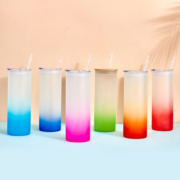 Wholesale Sublimation Mason Glass 12 oz16oz Coke Cup Cans Frosted Straws Single and Double Glass Bamboo Cover Cup