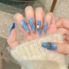 Wholesale Yihe Denim Style Cross Manicure Wearable Manicure Denim Raw Edge Handmade Original Design Diagonal Cut Hand-Painted