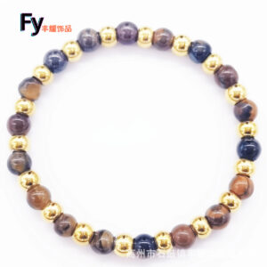 6mm gold between 6mm Tiger's Eye / No tag