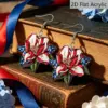 Wholesale Retro Rose Print Drop Earrings In White And Red Acrylic With 304 Stainless Steel Ear Pins For Women