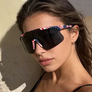 Wholesale Outdoor Sports Sunglasses Half Frame American Flag Independence Day Goggles Mountain Skiing Cycling UV Protection Unisex Sunglasses