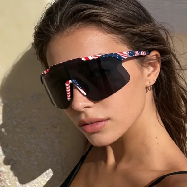 Wholesale Outdoor Sports Sunglasses Half Frame American Flag Independence Day Goggles Mountain Skiing Cycling UV Protection Unisex Sunglasses