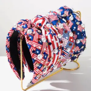 Wholesale American Flag Hair Band For Women In Red Cloth With Rhinestones, Perfect For Independence Day Celebrations