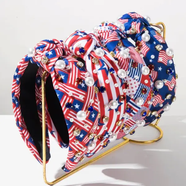Wholesale American Flag Hair Band For Women In Red Cloth With Rhinestones, Perfect For Independence Day Celebrations