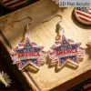Wholesale Retro Star Print Drop Earrings In White & Red Acrylic With 304 Stainless Steel Posts For Women