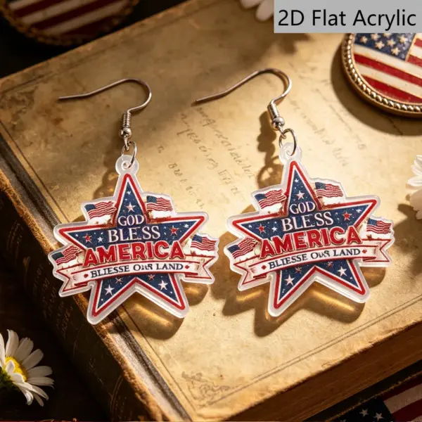 Wholesale Retro Star Print Drop Earrings In White & Red Acrylic With 304 Stainless Steel Posts For Women
