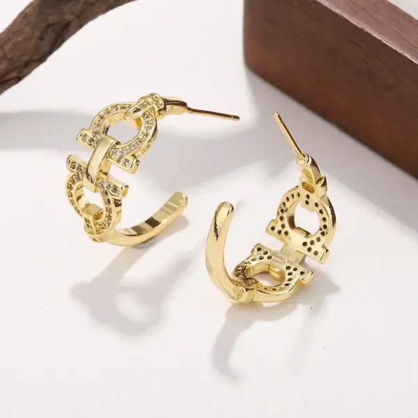 Wholesale Hypoallergenic Letter Stud Earrings For Women In Copper With KC Golden UV Plating And Zircon Inlay