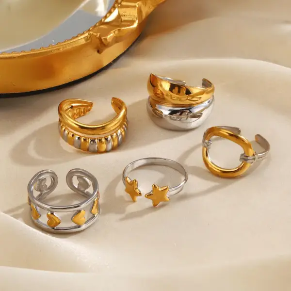 Wholesale Ion Plating (IP) 18K Gold Plated Pentagram Star Heart Shape 304 Stainless Steel IG Style Glam Vintage Style Waterproof Non Tarnish Open Rings