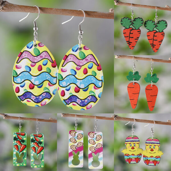 Wholesale Easter rabbit chicken striped egg carrot color hollow pendant earrings double-sided earrings
