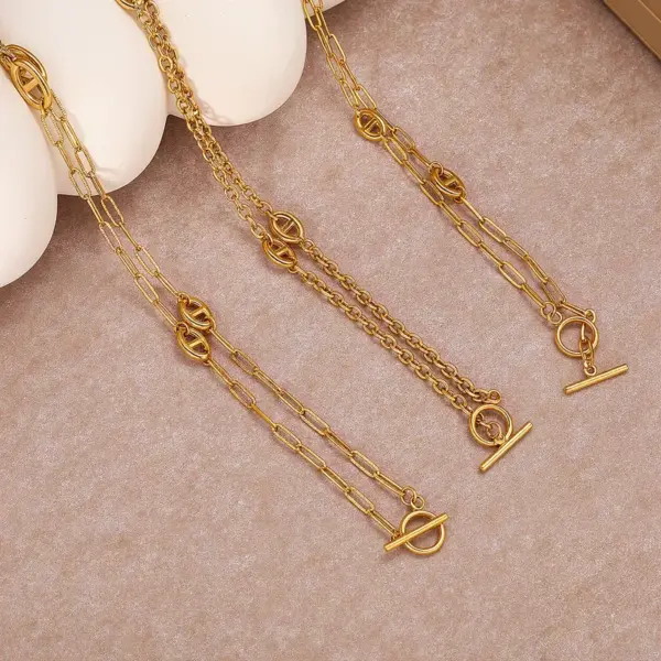 Wholesale 18K Gold Plated 304 Stainless Steel Vacuum Electroplating (In Furnace) Sweater Chain Necklace Hypoallergenic Unisex Splicing Embossed Paperclip Chain Cable Chain/Cross Chain/O Chain Daily Party Bar