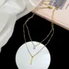 Wholesale Jewelry Simple Style Solid Color 304 Stainless Steel Artificial Rhinestones 18K Gold Plated PVD Coated Plating Necklace